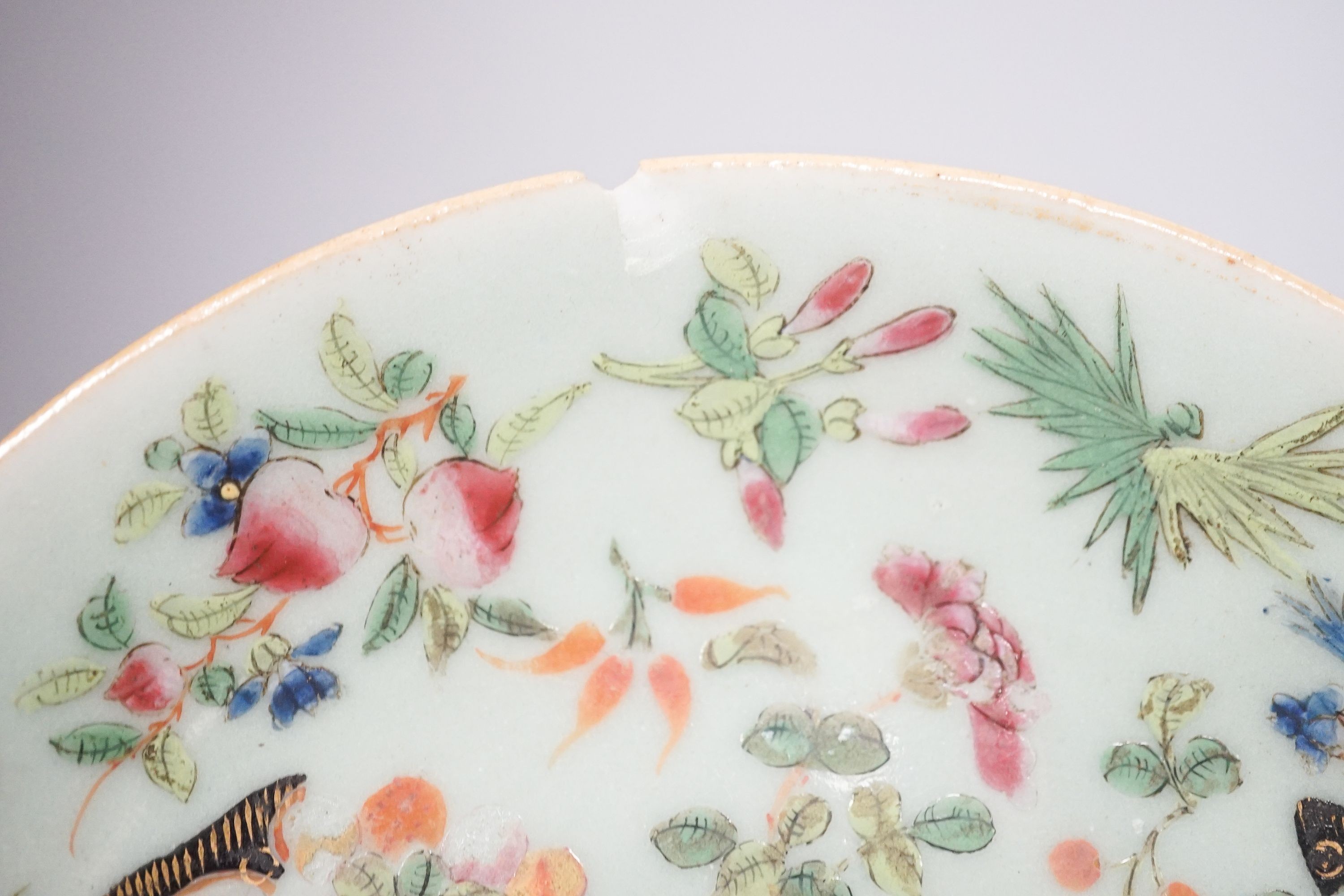 Two 18th century Chinese export porcelain bowls, a 19th century canton decorated dish, 19.5cm and a later ewer (4)